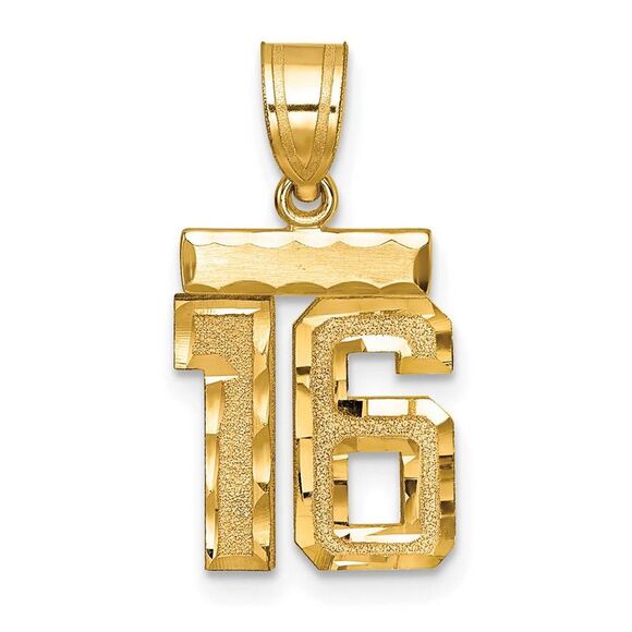 14k Yellow Gold, Varsity Collection, Small D/C Pendant Number 16 - Picture 1 of 4